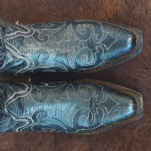 JB DILLON JBW2200 Black goat leather cowgirl boots cutout black lizard inlay 7.5 - Picture 10 of 16